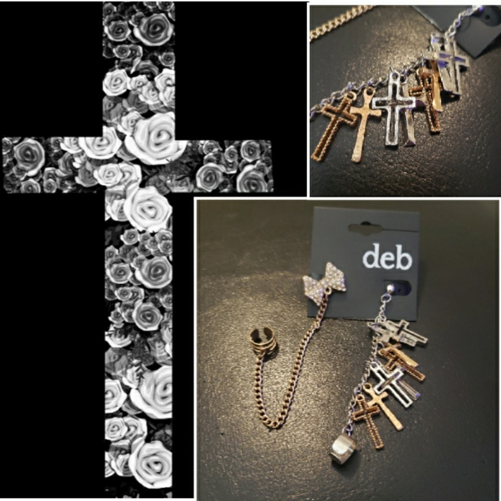 Hot Bow & Crosses Earrings Cuff Pretty & Punk Set